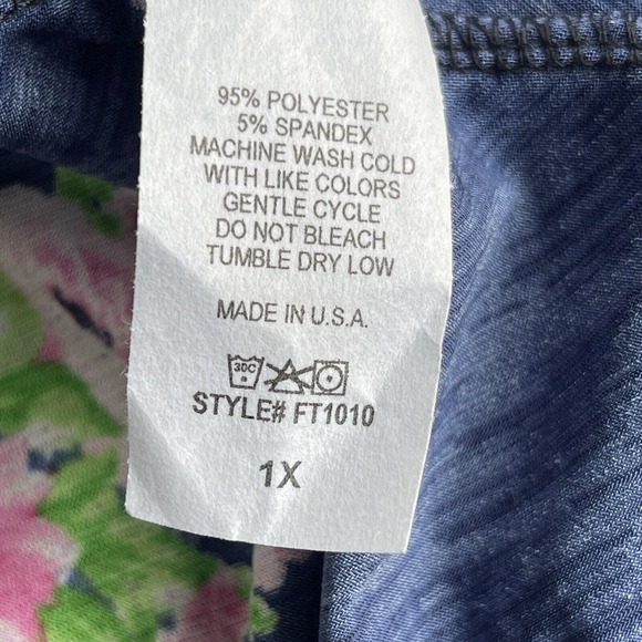 American Curvy Blouse Womens Plus Size 1X Blue Floral Striped Bullhead Flowy - Picture 5 of 9